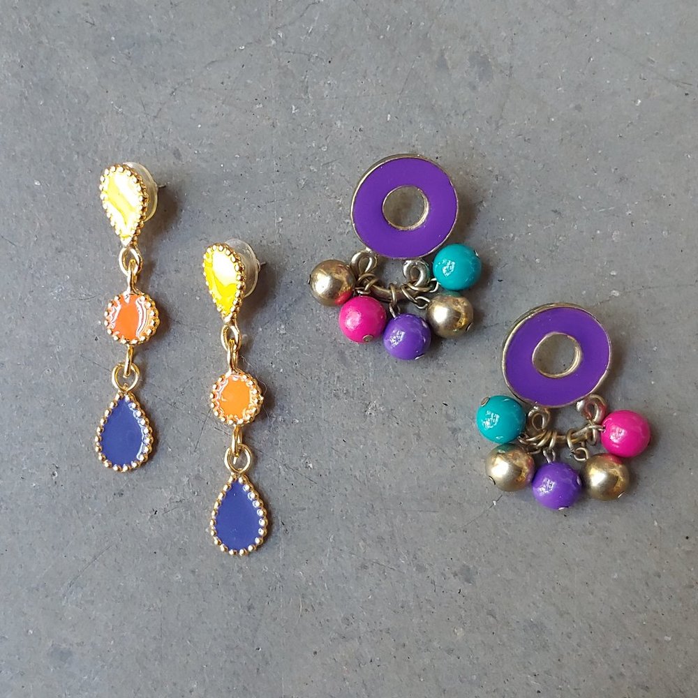 Vintage Colorful Costume Jewelry Dangle Earrings Bundle
